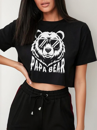 Playera Crop Top Padre Lentes Papa 055 Bear