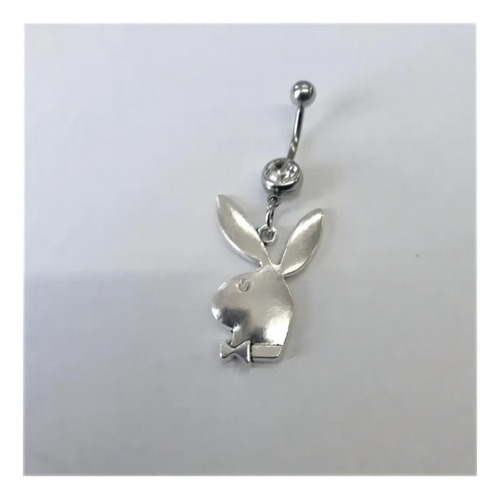 Piercing para ombligo con forma de conejo, tamaño grande, de acero quirúrgico, de Playboy, color plateado