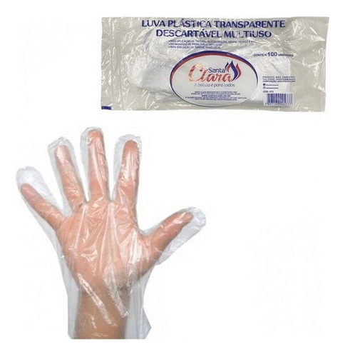 Luva Descartável Transparente Multiuso Santa Clara 100 Unids
