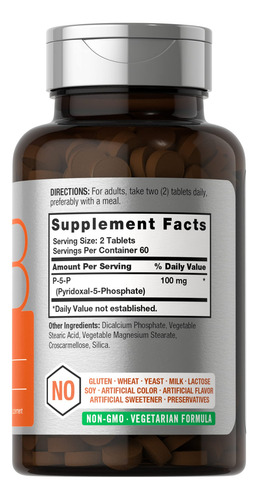 Suplemento Horbäach P-5-p De Vitamina B6 Activada, 100 Mg, 1