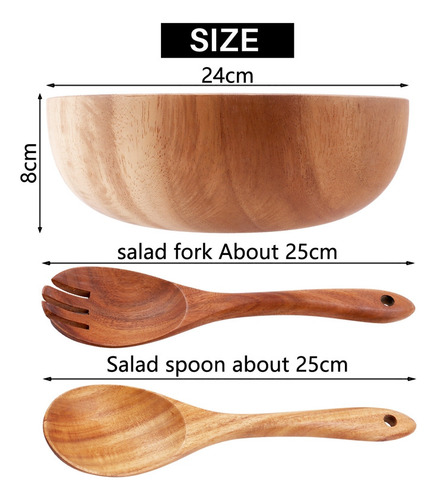 Ensaladera De Madera, Tamaño Grande, 9.4 Pulgadas, Ensalader