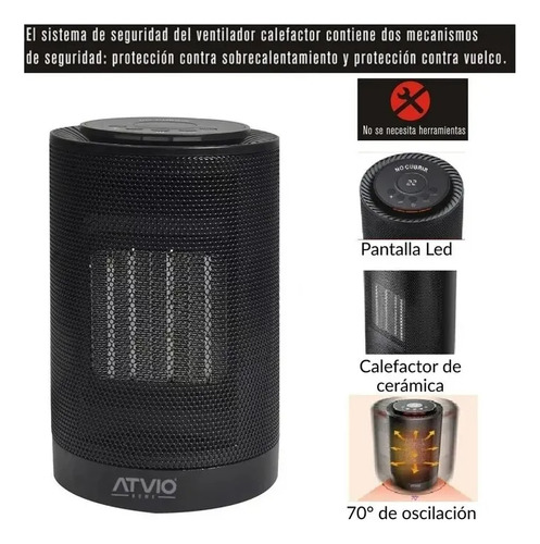 Calefactor Atvio Home Eléctrico Portátil 22cm De Alto 1200w Negro