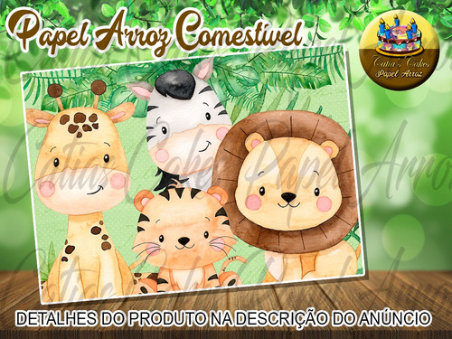 Safari Baby Papel De Arroz Para Bolo Comestível Retangular