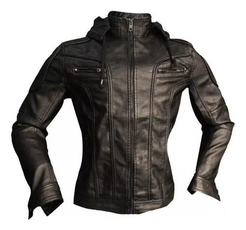 Chaqueta Cuero Impermeable Hombre 4bolsillos Con Chiporro