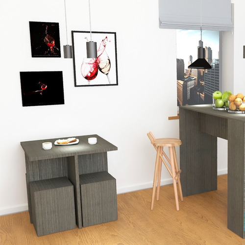 Imagen 2 de 10 de Juego Comedor Living Delos Mesa 4 Cubos Puff Melamina