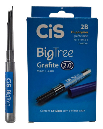 Grafite 2.0mm 12 Tubos C/ 6 Minas P/ Compassos E Lapiseiras