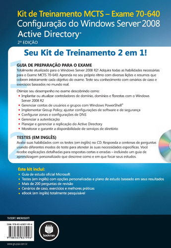 Kit de Treinamento Exame MCTS 70-640: Configuração Windows Server 2008: Active Directory, de Holme, Dan. Microsoft Editorial Bookman, capa mole em português, 2013