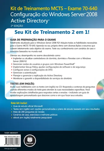 Kit de capacitación para el examen MCTS 70-640: Windows Server 2008 Configuración: Active Directory, de Holme, Dan. Microsoft Editorial Bookman, tapa blanda en portugués, 2013