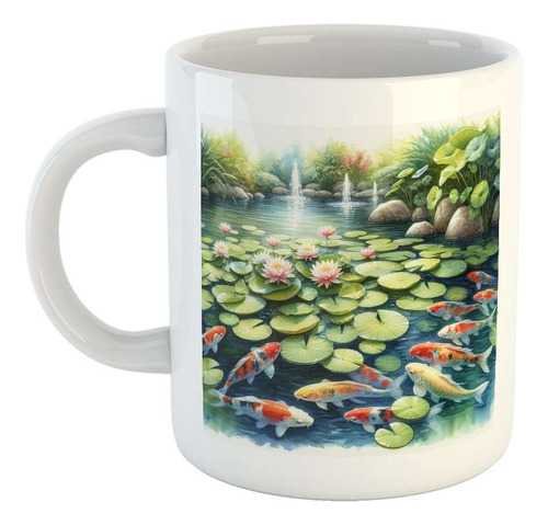 Taza Ceramica Koi Paisaje Sereno Acuarela Relajacion M4