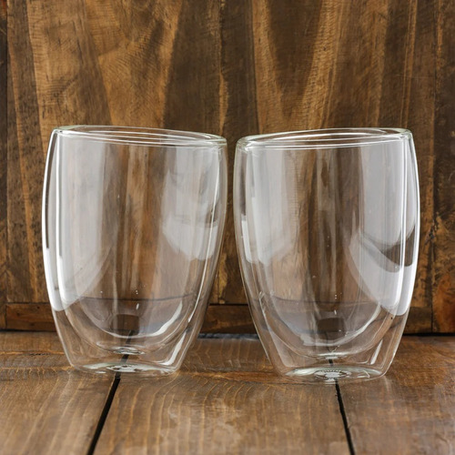 Doppio Juego De 2 Vasos De Doble Pared De Vidrio De 350 Ml Color Transparente