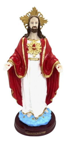 Imagem Sagrado Coração Jesus Manto Vermelho Em Resina 31 Cm