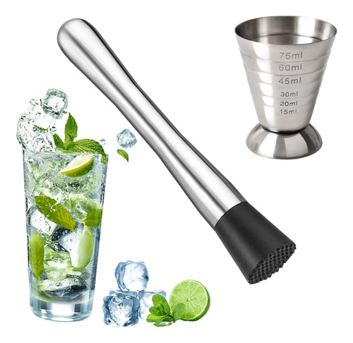 Set Jigger Copa Medidora Macerador Mortero Bar Cocteleria 4