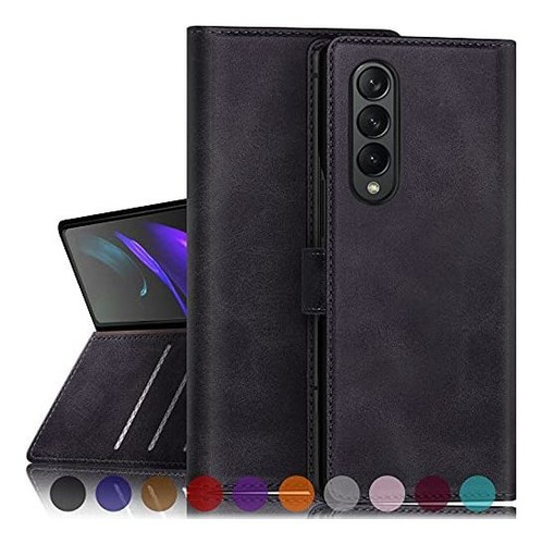 Funda Para Samsung Galaxy Z Fold 3 Cuero/bloqueo Rfid/negro