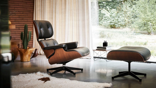 Poltrona Charles Eames Com Puff Couro Legítimo