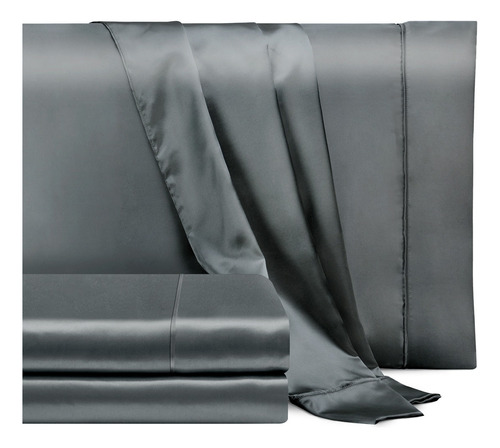 Real Textil Sabanas de Satin Real Textil Individual lujosa y sedosa funda de almohada elegante para todo el año color Gris