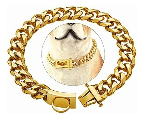 Collar De Cadena De Perro Dorado Collar De Metal Con Diseño