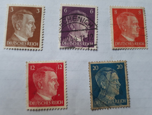 Set De 5 Estampillas De Alemania Adolf Hitler Años 1940s
