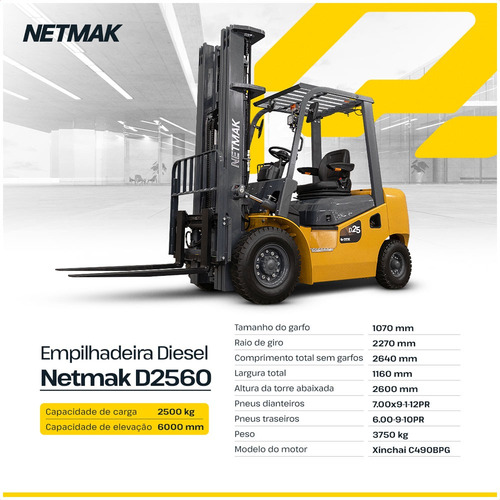 Empilhadeira Diesel Netmak D2560 2,5 Ton Torre Triplex 6,0m