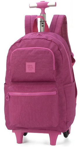 Mochila Escolar Rodinhas  Lancheira  Estojo Duplo Up4you Cor Pink