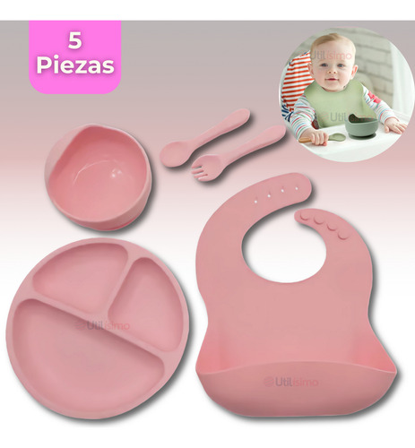 Set Alimentación Silicona Bebé 5 Piezas Libre Bpa