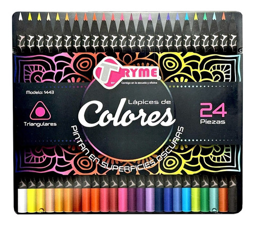 24 Lápices De Colores Profesionales Tryme Para Hoja Negra 