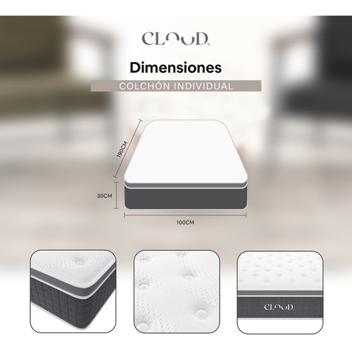 Colchón Individual Pro Hybrid Tech-memory Foam Cloud