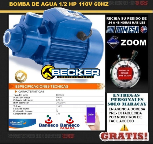 Bomba De Agua 1/2 Hp, De Bronce 110v 60hz Con Garantia