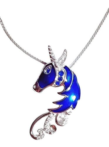 Joyas Collares Unicornio Plata 925 Con Esmalte Azul Y U...