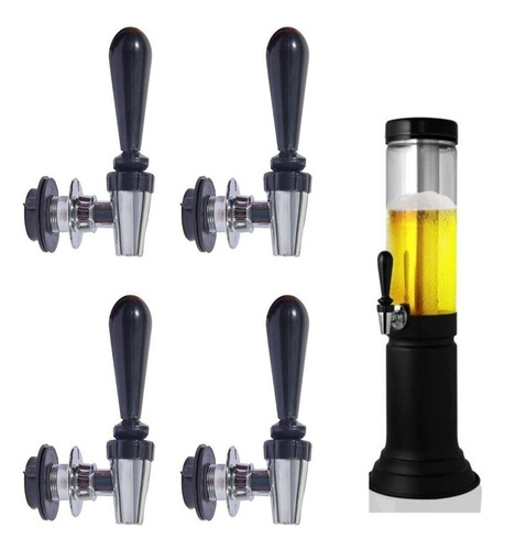 Kit 4 Torneiras P/ Chopeira Torre De Chopp Abs Com Alavanca