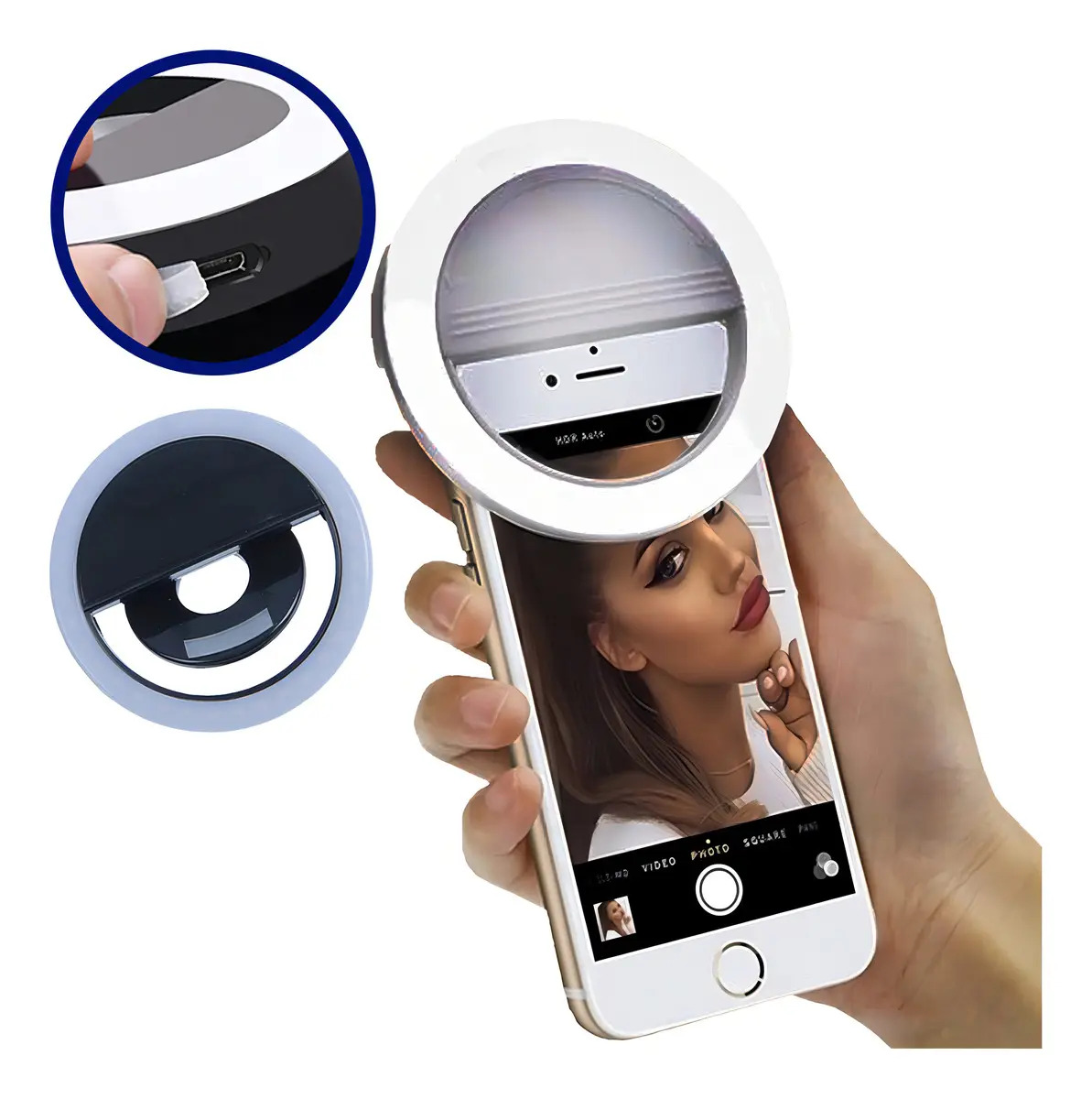 Anel Luminoso Para Celular Flash Selfie Mini Ring Light Cor Preto