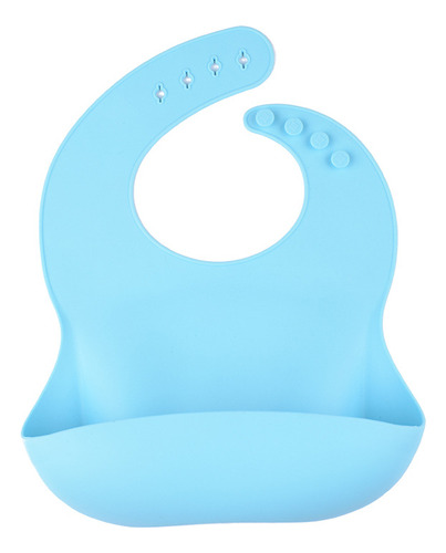 Babador Silicone Impermeável Bebê Com Bolso Pega Migalhas Azul