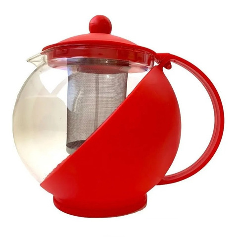 Bule De Vidro Com Infusor Inox Para Chá - Chaleira 1250ml Cor Vermelho