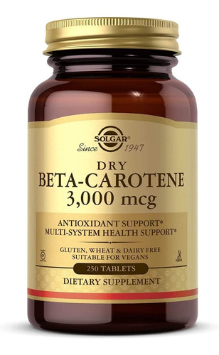 Suplemento Beta-caroteno Seco 3000 Mcg Solgar 250 Tabletas