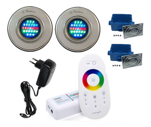 Kit Iluminação Piscina 2 Refletor 25 Inox Comando Touch