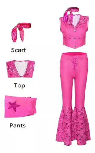 Fantasia Barbie Cowgirl Country Rosa Adulto Com Bandana