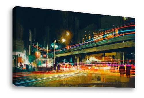 Cuadro Decorativo Canvas Moderno Ciudad Nocturna Pincelada