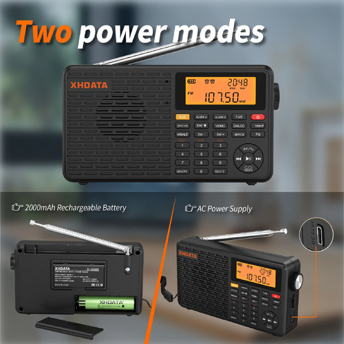 Rádio Dsp Portátil Xhdata D-109wb Alto-falante Fm/mw/sw/lw