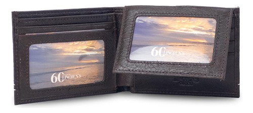 Billetera Cuero Costura Detalle Tarjetero Hombre Lincolns Color Chocolate