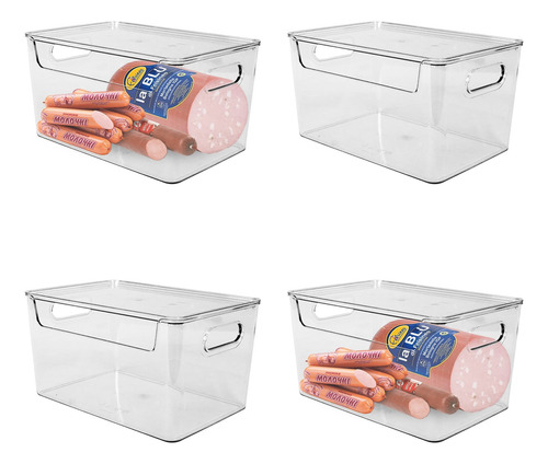 4 Organizador De Plástico Con Tapa Multiuso 25.8x17.2x13.7cm