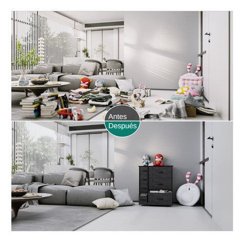 Cajonera Cingapero 7 Cajones Plegable Negro Mdf Gris Oscuro