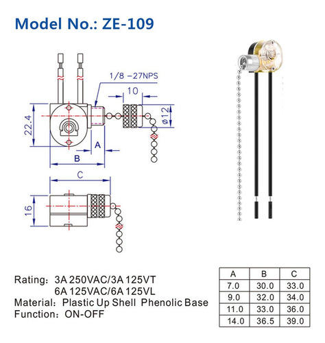 Interruptor De Luz Para Ventilador De Techo A13, Ze-109, Int