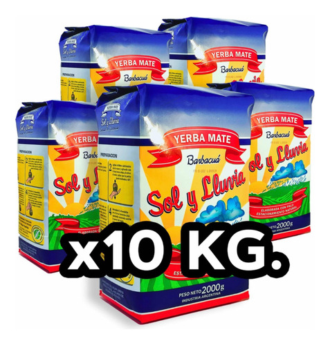 Yerba Mate Sol Y Lluvia X10kg - (5 Paquetes De 2kg)