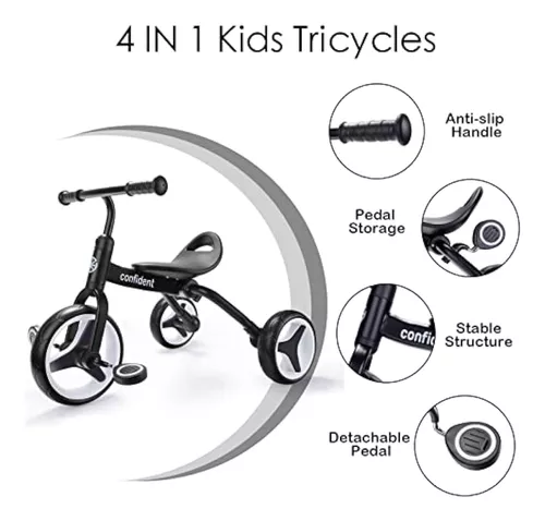 YGJT Triciclo 3 en 1 para niños pequeños de 2, 3 y 4 años, bicicletas  plegables para niños con asiento ajustable y pedal extraíble, juguetes de  montar