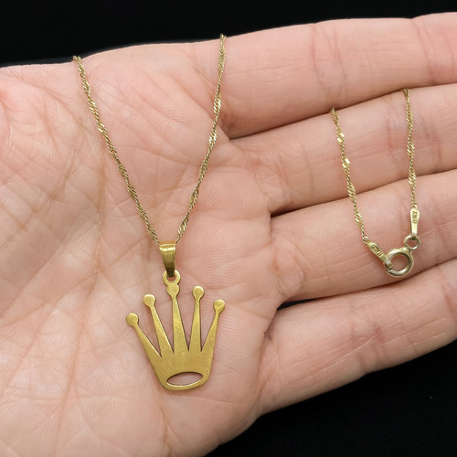 Cadena Y Dije Corona Oro 18k Oro 18k 50 Cm