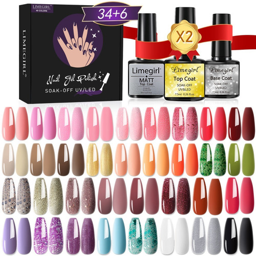 Kit De Uñas De Gel Semipermanente, 36 Colores, 6 Bases