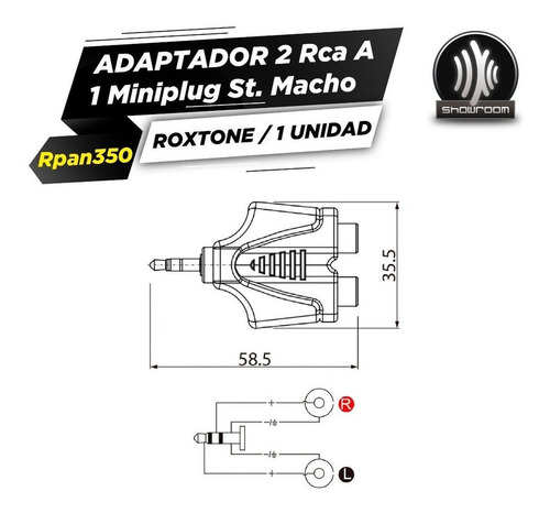 Imagen 2 de 7 de Adaptador 2 Rca Aminiplug Stereo Macho Roxtone Rpan350