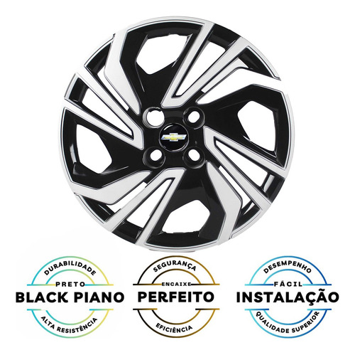 Jg 4 Calota Onix 20 A 25 Todos Aro 14 Black Piano Com Prata