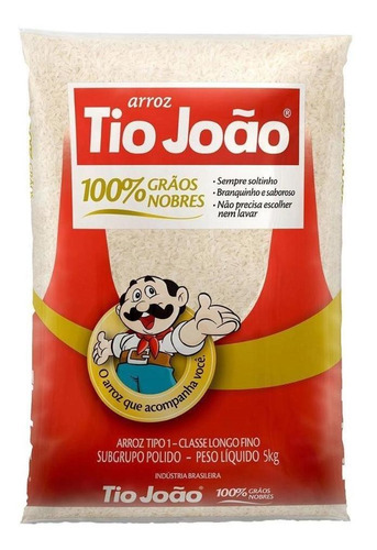 Arroz Agulhinha Tipo 1 Tio João Pacote 5kg