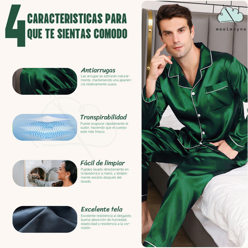 Pijama De Hombre Verde Con Mangas Largas Material De Seda