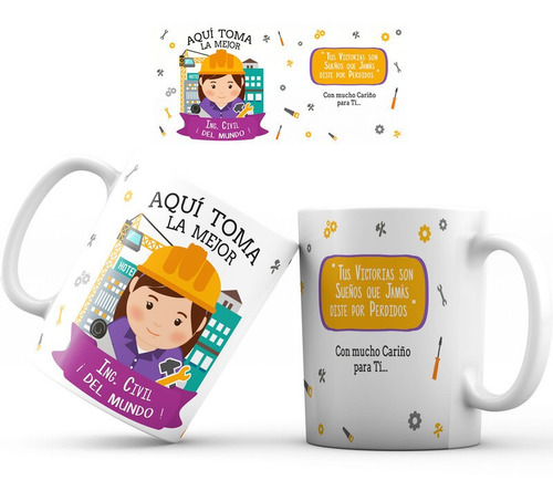 Mug Pocillo Ingeniero Civil Regalo Aquí Toma Taza Profesion